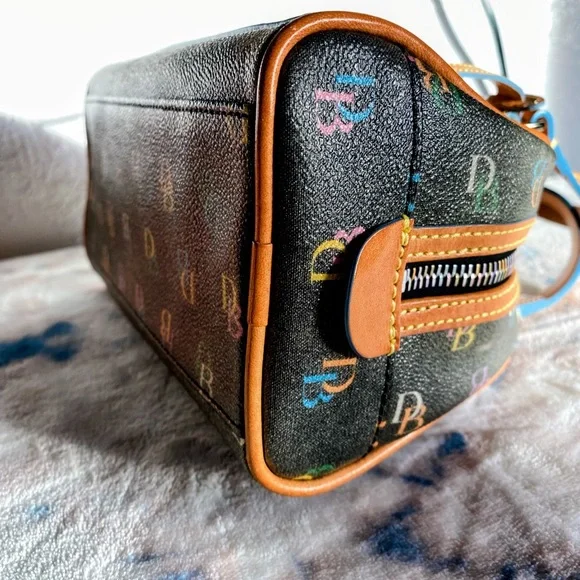 Vintage Y2K Dooney & Bourke Rainbow Monogram Mini Bowler Handbag w/ Heart Charm - Picture 9 of 17